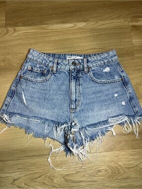 Garage Light Blue Frayed Distressed Denim Shorts